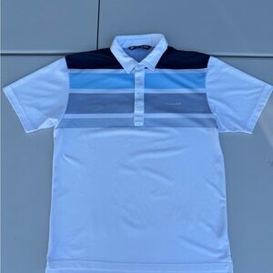 Travis Mathew White and Blue Gradient Men’s Polo Shirt Size (XL) Good Condition